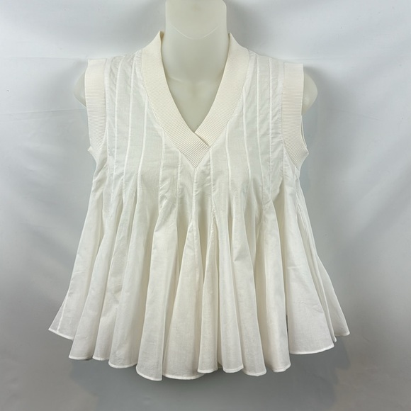 Anthropologie Ashish N Soni Poplin Babydoll Swing White Sleeveless Top Size S - Picture 5 of 14
